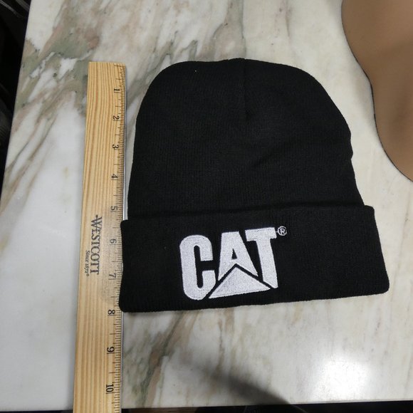 CAT logo Knit Cap Beanie Black and White - Picture 6 of 7